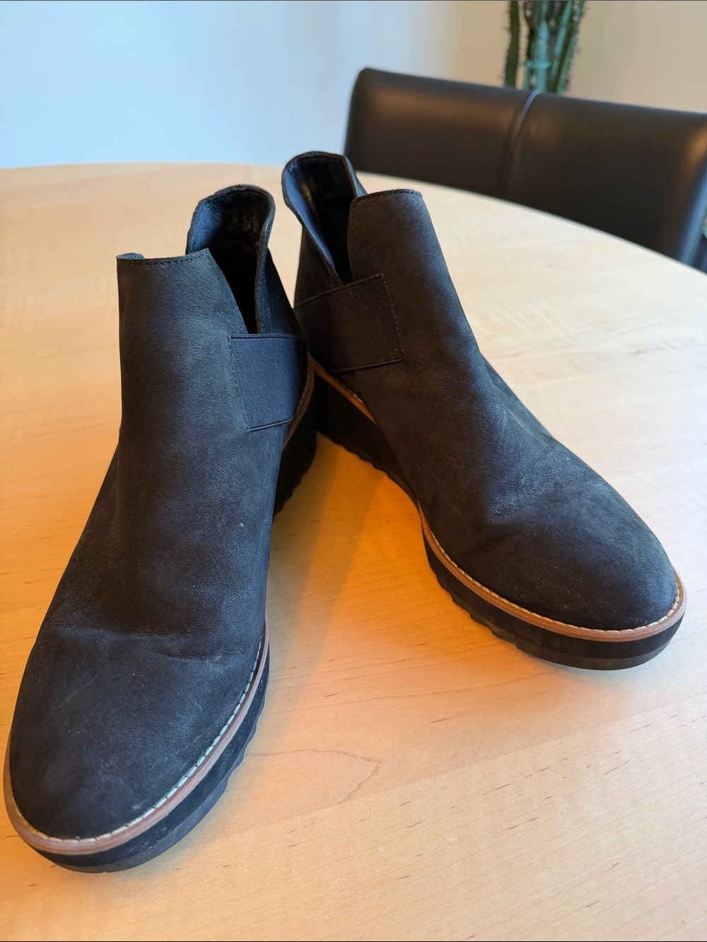 EILEEN FISHER Latk Black Ankle Boots Shoes Wedge Bootie
